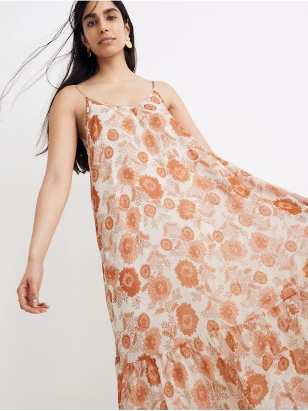 Scoop-Back Cami Midi Dress in Metallic Gathered Blooms
